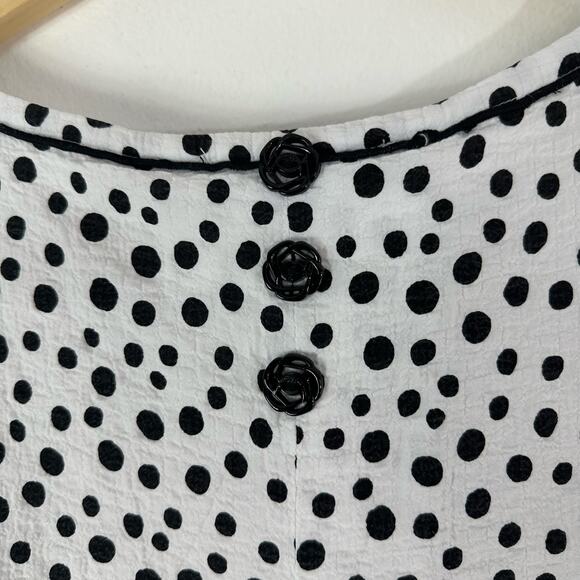 Ali Miles Top Womens L White Black Polka Dots Rose Buttons‎ Pullover 3/4 Sleeve - Picture 5 of 7